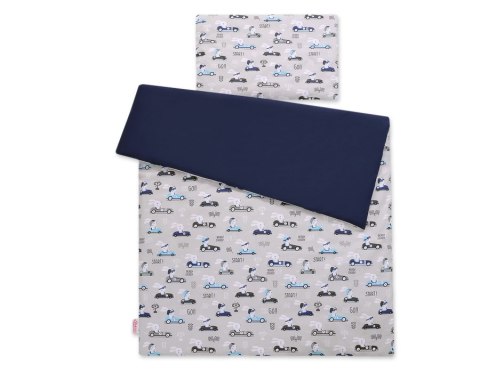 Pościel dla dzieci 2-częściowa bawełniana 135x100 cm - zające w autkach szare Pościel dla dzieci 2-częściowa bawełniana 135x100 cm - zające w autkach szare