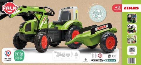 FALK Traktor na Pedały z Łyżką i Przyczepką Zielony CLAAS od 3 Lat FALK Traktor na Pedały z Łyżką i Przyczepką Zielony CLAAS od 3 Lat