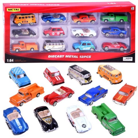 Zestaw Autka Metalowe RESORAKI w skali 1:64 Retro styl 12 szt. ZA2439 Zestaw Autka Metalowe RESORAKI w skali 1:64 Retro styl 12 szt. ZA2439