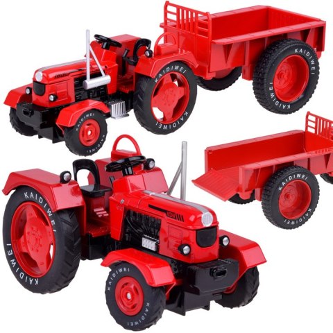 Czerwony Metalowy Traktor z przyczepką Skrętne Gumowe koła 1:18 ZA5202 Czerwony Metalowy Traktor z przyczepką Skrętne Gumowe koła 1:18 ZA5202