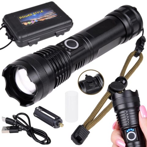 Mocna Latarka LED akumulatorowa USB wodoodporna SP0799 Mocna Latarka LED akumulatorowa USB wodoodporna SP0799