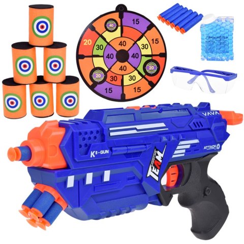 Pistolet Shotgun 2w1 + Naboje piankowe żelowe Tarcza Okulary Puszki ZA5564 Pistolet Shotgun 2w1 + Naboje piankowe żelowe Tarcza Okulary Puszki ZA5564