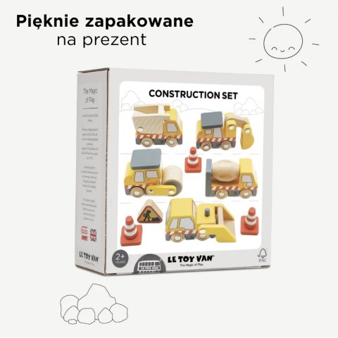 Drewniane pojazdy budowlane zestaw, zabawka samochody dla dzieci Le Toy Van