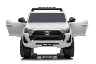 Toyota Hilux na akumulator dla dzieci Biały Pickup + Napęd 4x4 + Pilot + 2 bagażniki
