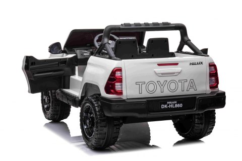 Toyota Hilux na akumulator dla dzieci Biały Pickup + Napęd 4x4 + Pilot + 2 bagażniki