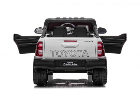 Toyota Hilux na akumulator dla dzieci Biały Pickup + Napęd 4x4 + Pilot + 2 bagażniki