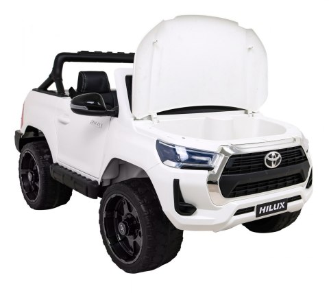 Toyota Hilux na akumulator dla dzieci Biały Pickup + Napęd 4x4 + Pilot + 2 bagażniki