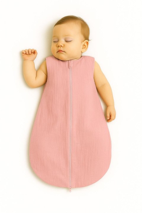 Muślinowy śpiworek dla dzieci zaokrąglony S 0-6 mcy letni TOG 1.0 - pastel pink