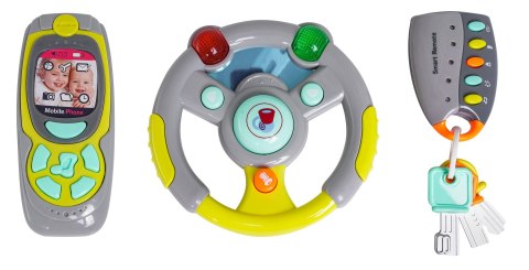 Interaktywny zestaw Kierowcy dla dzieci 3+ Kierownica + Pilot z kluczami + Telefon + Dźwięki Światła