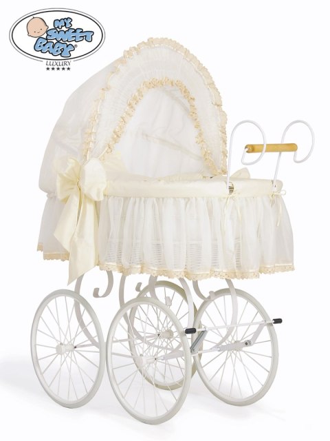 Kosz Mojżesza Retro Elisa - Biały + kremowa pościel z koronką Kosz Mojżesza Retro Elisa - Biały + kremowa pościel z koronką