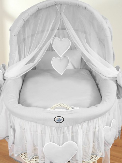 Kosz Mojżesza z budą- Amelie biały + szara pościel