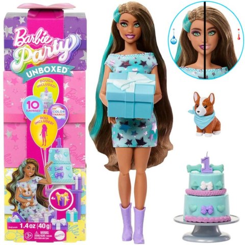 Mattel Barbie Party Unboxed lalka z serii: Urodziny + pies corgi ZA6066 Mattel Barbie Party Unboxed lalka z serii: Urodziny + pies corgi ZA6066