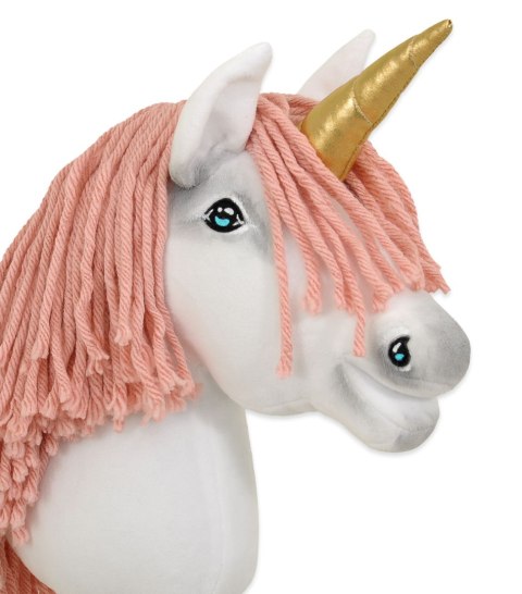 Hobby Horse Jednorożec na kiju mały biały, grzywa brudny róż i złoty róg Hobby Horse Jednorożec na kiju mały biały, grzywa brudny róż i złoty róg
