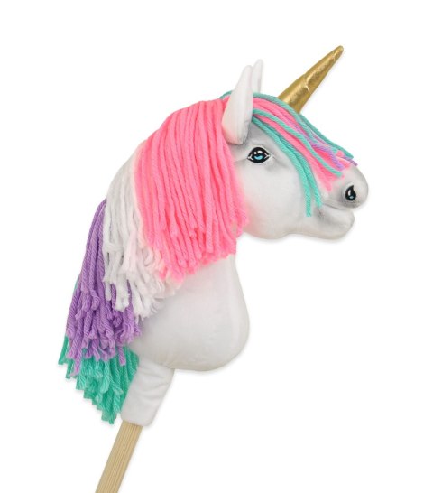 Hobby Horse Jednorożec na kiju mały biały z kolorową grzywą i złotym rogiem Hobby Horse Jednorożec na kiju mały biały z kolorową grzywą i złotym rogiem