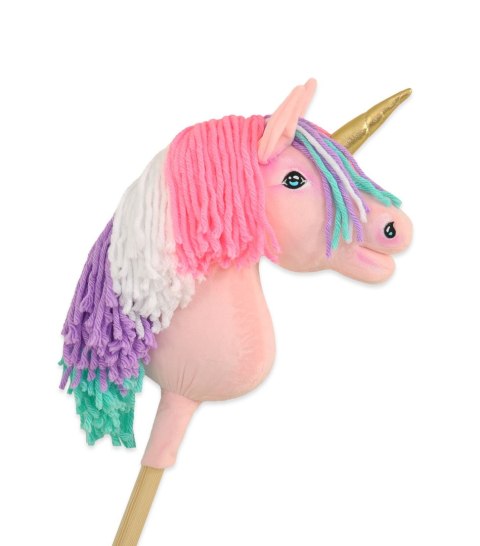 Hobby Horse Jednorożec na kiju mały różowy z kolorową grzywą i złotym rogiem Hobby Horse Jednorożec na kiju mały różowy z kolorową grzywą i złotym rogiem