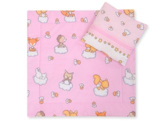 Pościel dla niemowląt z wypełnieniem kołderka i poduszka - Leśne zwierzątka różowe