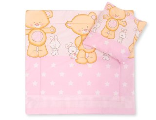 Pościel dla niemowląt z wypełnieniem kołderka i poduszka - Miś przytulanka różowy