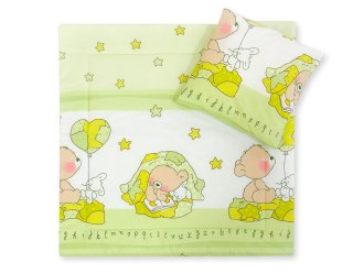 Pościel dla niemowląt z wypełnieniem kołderka i poduszka - Miś z balonikiem zielony