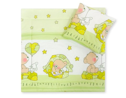 Pościel dla niemowląt z wypełnieniem kołderka i poduszka - Miś z balonikiem zielony