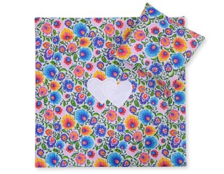 Pościel dla niemowląt z wypełnieniem kołderka i poduszka - Serduszka folk biały