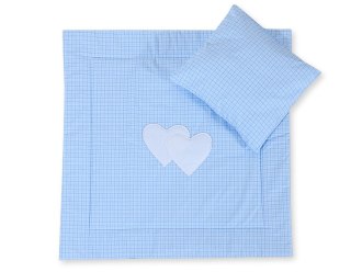 Pościel dla niemowląt z wypełnieniem kołderka i poduszka - Serduszka kratka niebieska