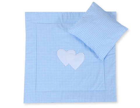 Pościel dla niemowląt z wypełnieniem kołderka i poduszka - Serduszka kratka niebieska