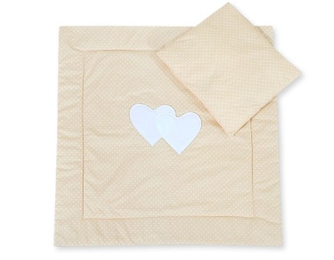 Pościel dla niemowląt z wypełnieniem kołderka i poduszka- Serduszka kropki na beżu