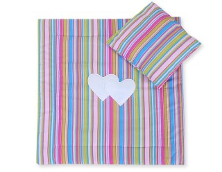 Pościel dla niemowląt z wypełnieniem kołderka i poduszka - Serduszka paseczki fioletowe