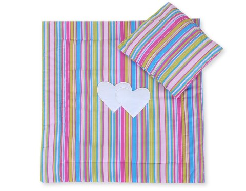 Pościel dla niemowląt z wypełnieniem kołderka i poduszka - Serduszka paseczki fioletowe