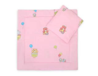 Pościel dla niemowląt z wypełnieniem kołderka i poduszka - Wagoniki na różu