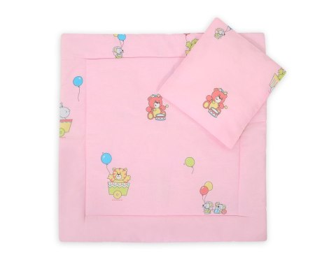 Pościel dla niemowląt z wypełnieniem kołderka i poduszka - Wagoniki na różu