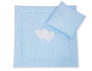 Pościel dla niemowląt z wypełnieniem kołderka i poduszka - Wiszące serduszka paseczki niebieskie