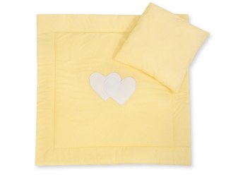 Pościel dla niemowląt z wypełnieniem kołderka i poduszka - Wiszące serduszka paseczki żółte