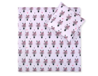 Pościel dla niemowląt z wypełnieniem kołderka i poduszka - Zebry różowe