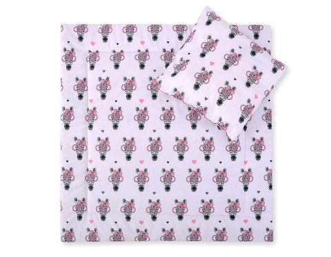 Pościel dla niemowląt z wypełnieniem kołderka i poduszka - Zebry różowe