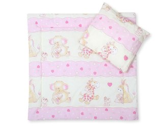 Pościel dla niemowląt z wypełnieniem kołderka i poduszka - Żyrafki różowe