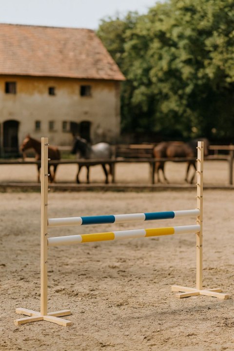 Przeszkoda skokowa do Hobby Horse 120cm, dwie belki - niebieska i żółta