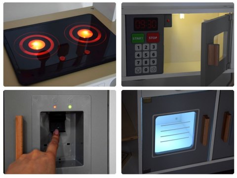 BIAŁO-SZARA interaktywna kuchnia drewniana dla dzieci + akcesoria ZA4126