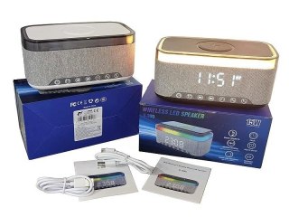 Głośnik z zegarem, radio, budzik USB 15W