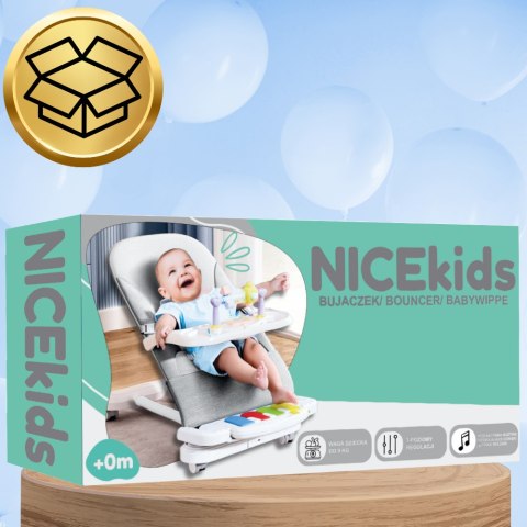 LEŻACZEK DLA NIEMOWLĄT BUJACZEK SKŁADANY NICEKIDS + PIANINKO GRZECHOTKI ZABAWKI GRAJĄCE