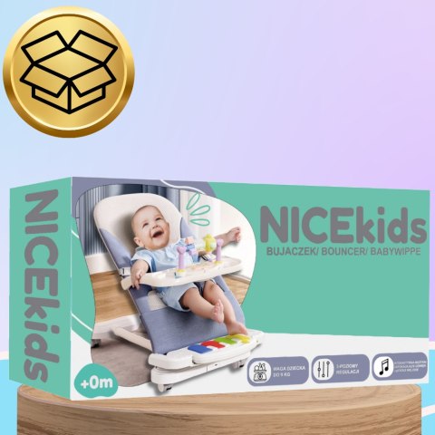 LEŻACZEK DLA NIEMOWLĄT BUJACZEK SKŁADANY NICEKIDS + PIANINKO GRZECHOTKI ZABAWKI GRAJĄCE
