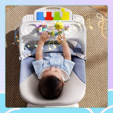 LEŻACZEK DLA NIEMOWLĄT BUJACZEK SKŁADANY NICEKIDS + PIANINKO GRZECHOTKI ZABAWKI GRAJĄCE