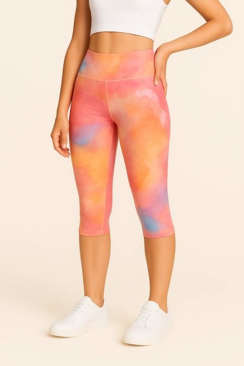 Legginsy 3/4 z Wysokim Stanem - Aquarelle Legginsy 3/4 z Wysokim Stanem - Aquarelle