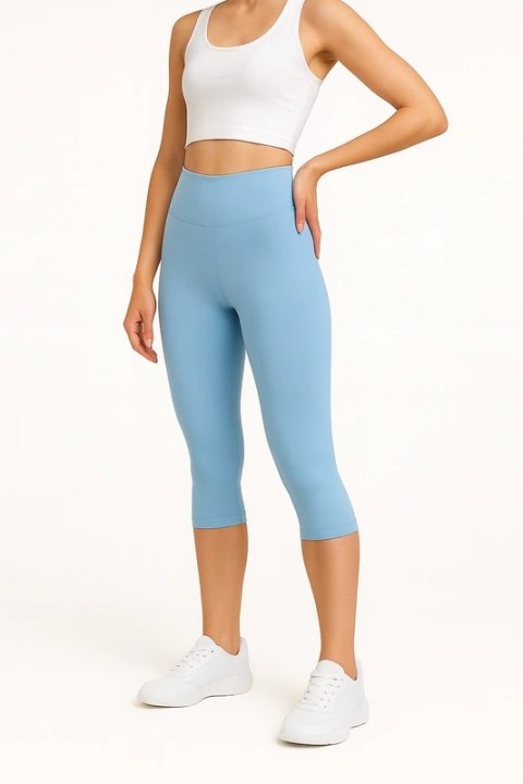 Legginsy 3/4 z Wysokim Stanem - Sky Blue Legginsy 3/4 z Wysokim Stanem - Sky Blue
