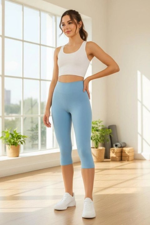 Legginsy 3/4 z Wysokim Stanem - Sky Blue Legginsy 3/4 z Wysokim Stanem - Sky Blue