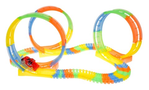 Fluorescencyjny Tor Wyścigowy dla dzieci 3+ Elastyczne części 148 el. + Autko z LED + 3 Pętle 360 Fluorescencyjny Tor Wyścigowy dla dzieci 3+ Elastyczne części 148 el. + Autko z LED + 3 Pętle 360