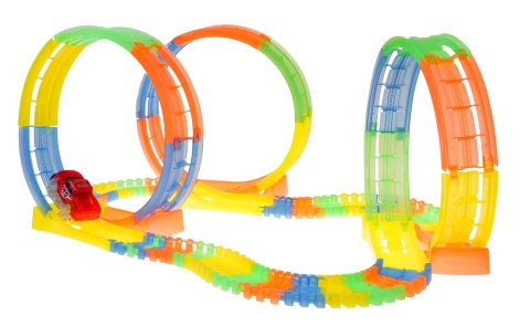 Fluorescencyjny Tor Wyścigowy dla dzieci 3+ Elastyczne części 148 el. + Autko z LED + 3 Pętle 360 Fluorescencyjny Tor Wyścigowy dla dzieci 3+ Elastyczne części 148 el. + Autko z LED + 3 Pętle 360