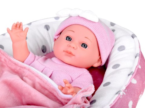 Lalka Bobas z Łóżeczkiem w Różowym Ubranku Niemowlak ZA5855