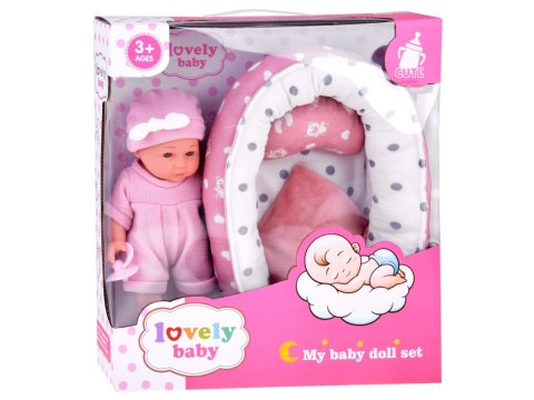 Lalka Bobas z Łóżeczkiem w Różowym Ubranku Niemowlak ZA5855