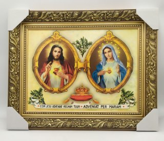 Obraz w złotej ramie 30x40cm SERCE JEZUSA I MARYI 2